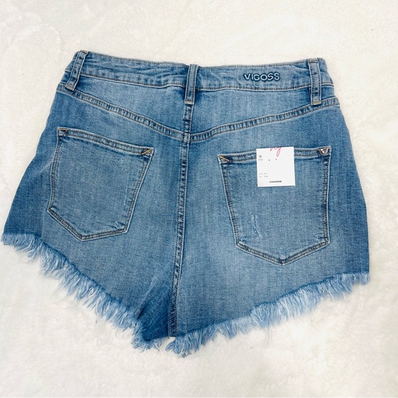 VIGOSS ACE High Rise Frayed Hem Jean Shorts Light Blue Wash Size 31 = 7 - Picture 4 of 11